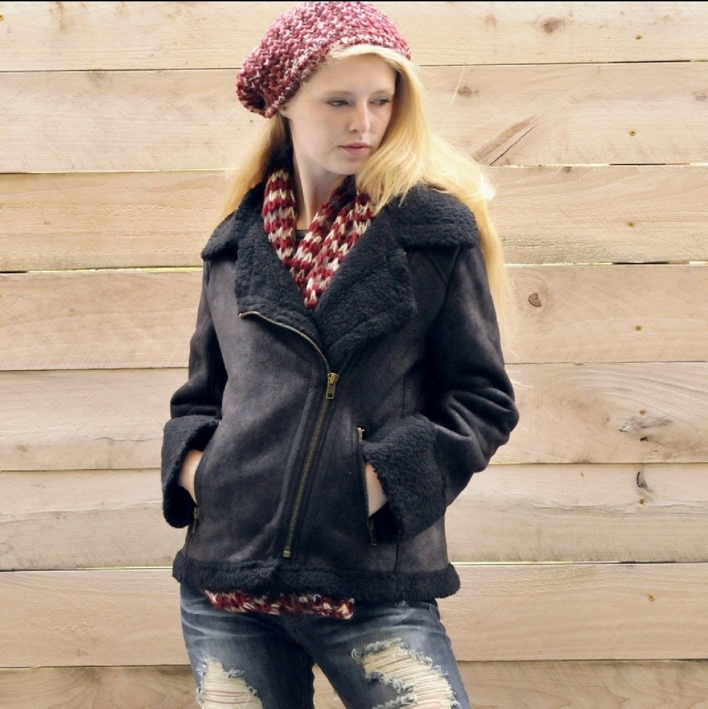 SLEIGHT Vegan Suede And Shearling Moto Jacket NWT - Picture 1 of 8
